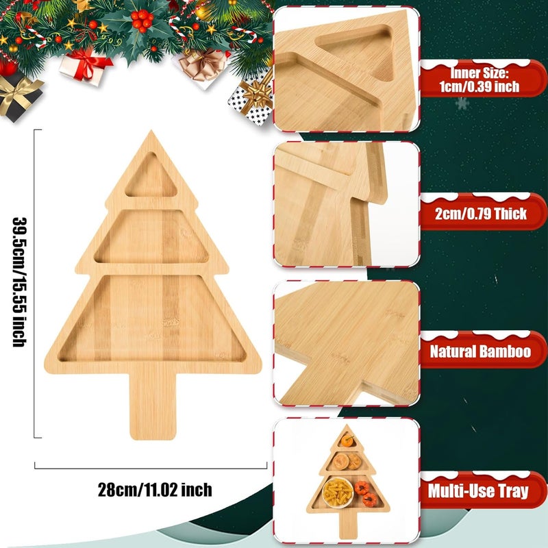 AWIZOM Christmas Bamboo Serving Platter Christmas Tree Shape Wooden Serving Tray Multiple Spaces Charcuterie Board Holiday Decorative Serving Appetizer Platters for Home Candy Snack Salad Food156x11x079 - Image 2