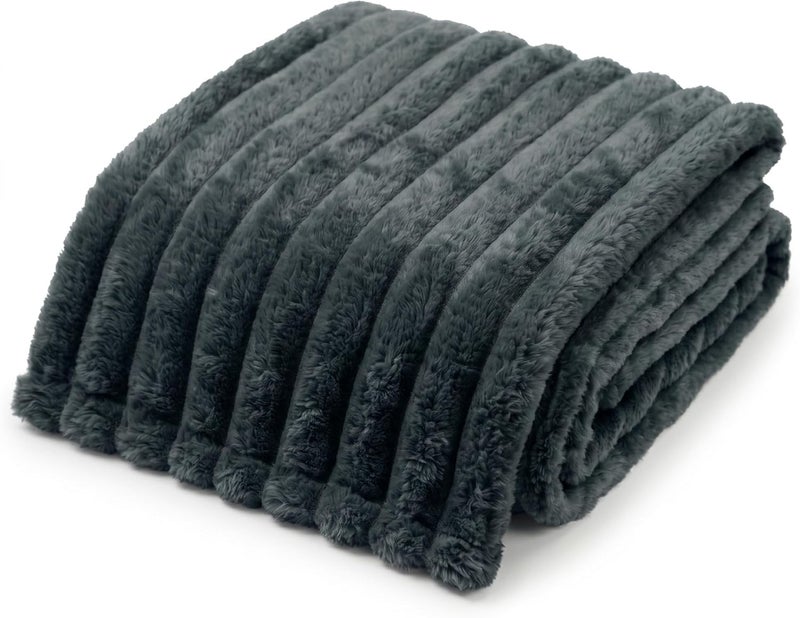 Americanflat 50x60 Faux Fur Throw Blanket - Soft and Breathable Throw Blanket for Couch, Bed, Chair - Dark Gray Faux Fur Blankets Perfect for Home, Bedroom, or Outdoor Use - Image 1
