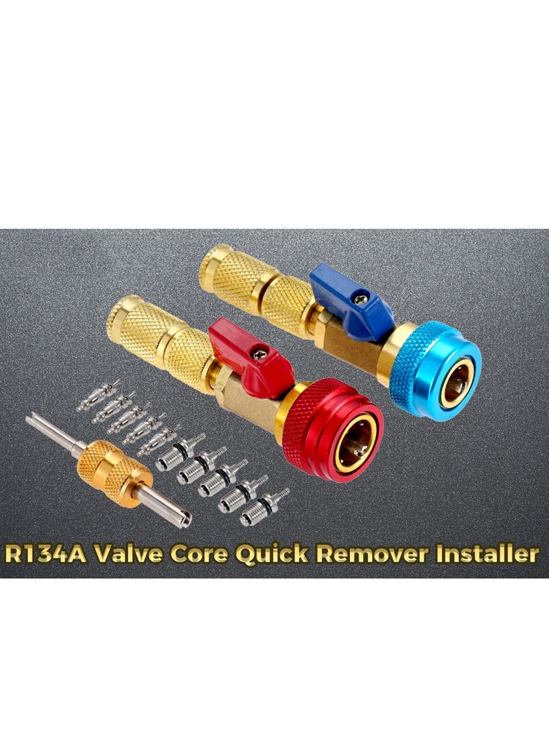 SYOSI - R134A Valve Core Quick Remover Installer, High Low Pressure Valve Core Remover Tools Kit for R13A Refrigerant Air Conditioner System - Image 1