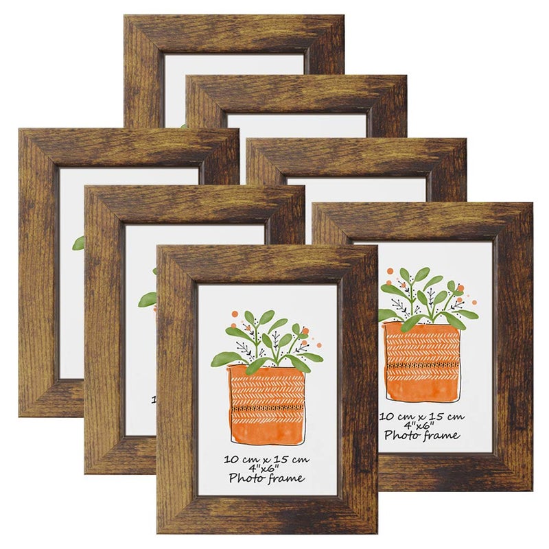 PETAFLOP Picture Frames 4x6 Rustic Frame Fits 4 by 6 Inch Prints Wall Tabletop Display  7 Pack - Image 1