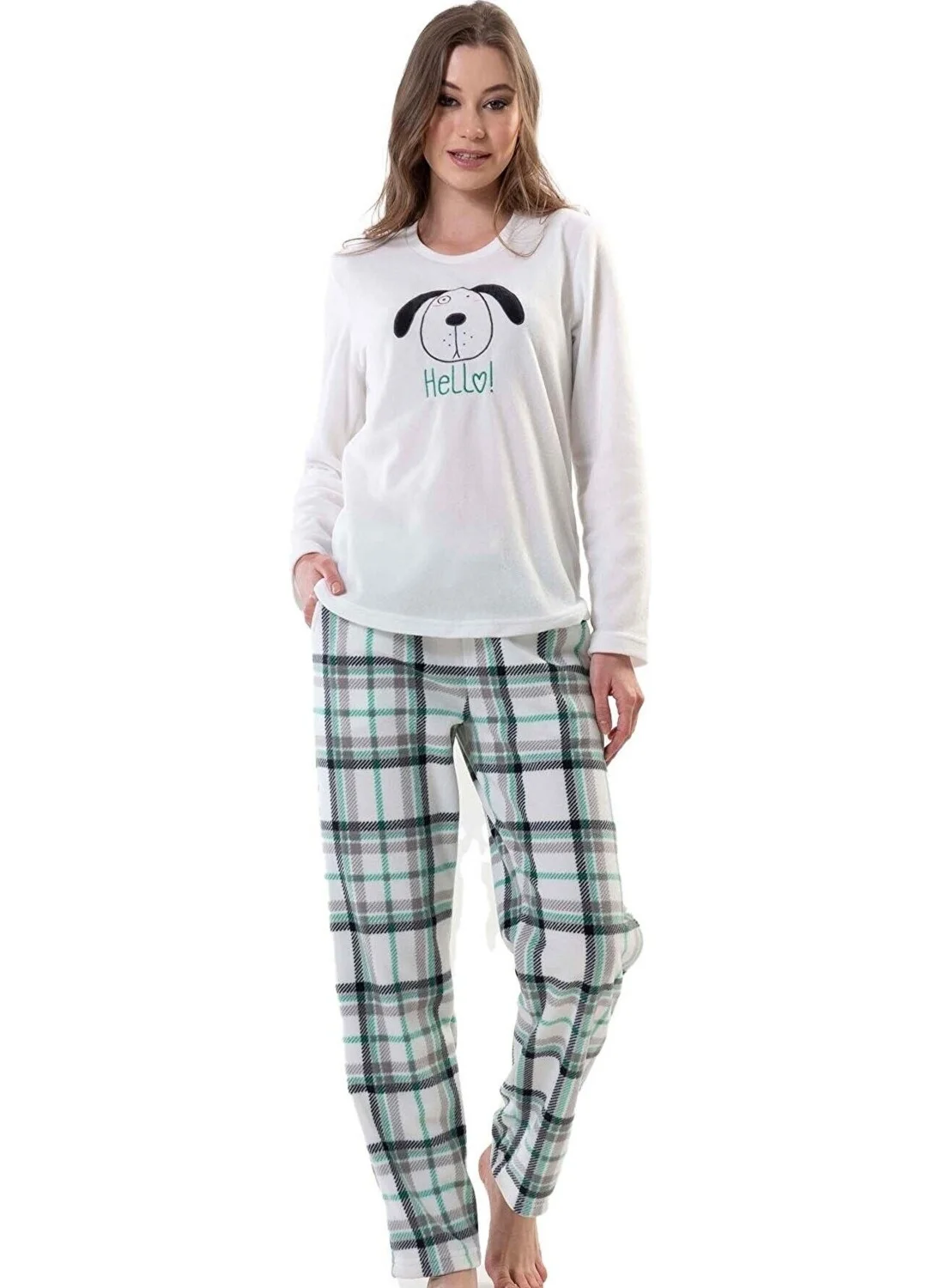 Vienetta Women's Polar Long Sleeve Ecru Pajama Set 202043-0185