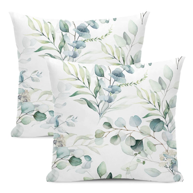 AEIOAE Spring Sage Green Pillow Covers 20x20 Inch Set of 2Watercolor Eucalyptus Floral Throw Pillows CaseSeafoam Leaves Print Decorative Square Cushion Cover Outdoor Leaf Decor for Home Sofa Bed