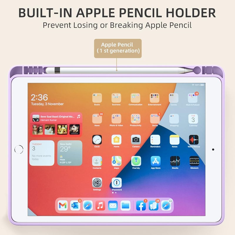 Akkerds Case Compatible with iPad 10.2 Inch 2021/2020/2019, for iPad 9th/8th/7th Generation Case with Pencil Holder, Protective with Soft TPU Back, Auto Sleep/Wake Cover, Lavender - Image 4