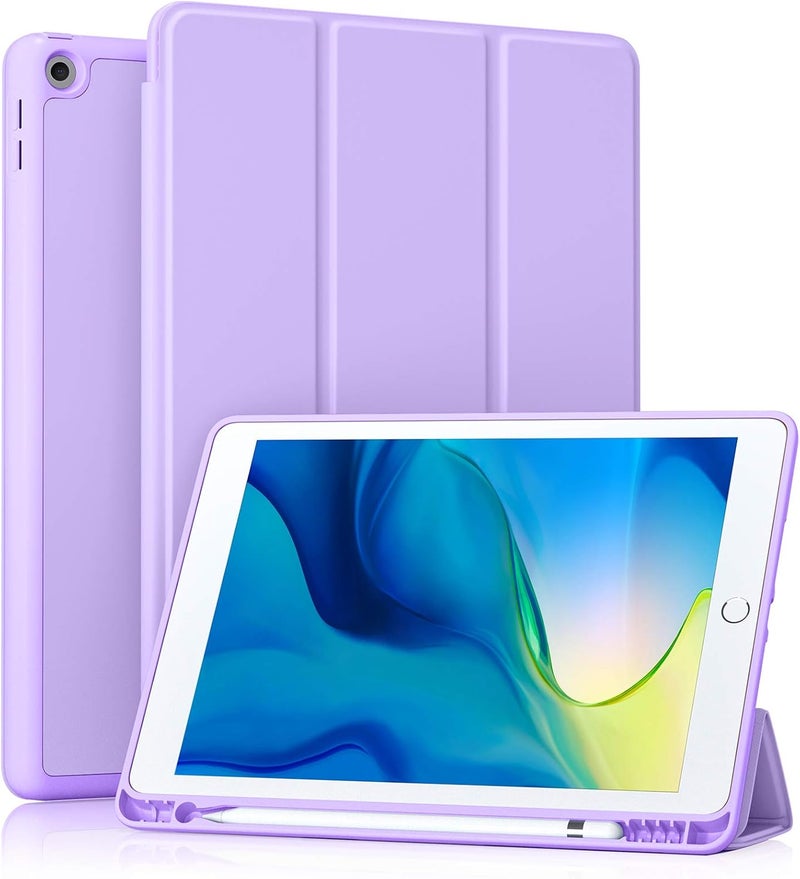 Akkerds Case Compatible with iPad 10.2 Inch 2021/2020/2019, for iPad 9th/8th/7th Generation Case with Pencil Holder, Protective with Soft TPU Back, Auto Sleep/Wake Cover, Lavender - Image 1