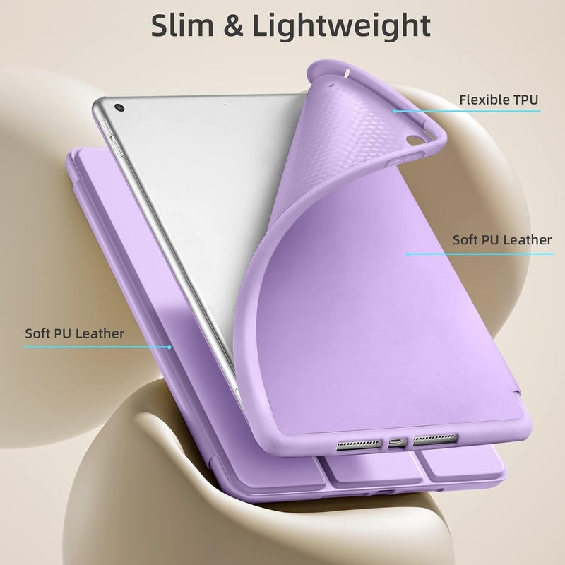 Akkerds Case Compatible with iPad 10.2 Inch 2021/2020/2019, for iPad 9th/8th/7th Generation Case with Pencil Holder, Protective with Soft TPU Back, Auto Sleep/Wake Cover, Lavender - Image 5