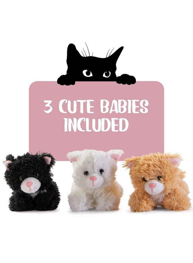Prextex Plush Cat Toy With Zippered Pouch With 3 Little Plush Baby Kittens ; Plushlings Collection Soft Stuffed Animal Playset ; Great Gift Set For Baby Boy And Girl ; Party Favors  - Image 3