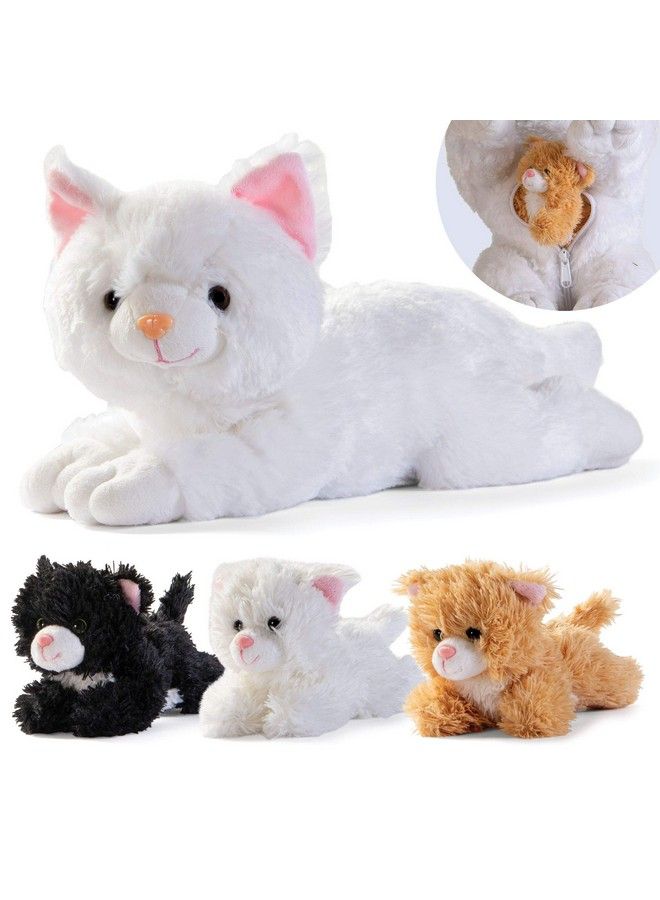 Prextex Plush Cat Toy With Zippered Pouch With 3 Little Plush Baby Kittens ; Plushlings Collection Soft Stuffed Animal Playset ; Great Gift Set For Baby Boy And Girl ; Party Favors  - Image 2