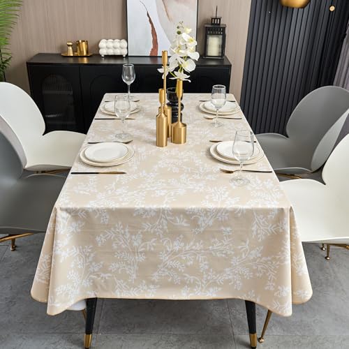 LIBERECOO Vinyl Tablecloth with Flannel Backing –Indigo Botanical Charm, Waterproof, Wipeable, Durable Table Cover – 4 Colors - Image 2