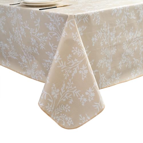LIBERECOO Vinyl Tablecloth with Flannel Backing –Indigo Botanical Charm, Waterproof, Wipeable, Durable Table Cover – 4 Colors - Image 1