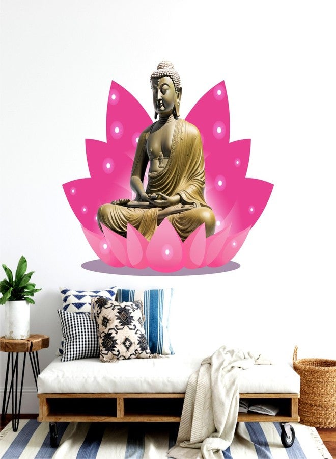 Sticker Yard Meditating Buddha Lotus PVC Vinyl Wall Sticker for Home Decor/Decoration - Living Room, Bedroom, Kids Room (Multicolor, Size: 60X46 CM) - Image 1
