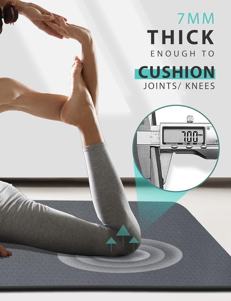 MRZZATA Yoga Mat Double-Sided Non Slip, 72'' x 32'' x 7mm - Extra Wide & Thick Yoga Mat for Women Men Kids, Professional TPE Yoga Mats for Home Workout, Yoga, Pilates and Floor Exercise, with Carrier Strap - Image 3