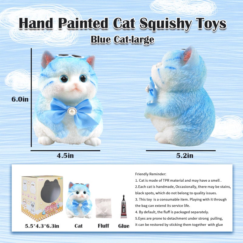 QOUXZ Big Hand Painted Cat Squishy Toys Large Cute Ultra Soft Kitty Squeeze Fidget Toys For Stress Relief  Kawaii Squishies Sticky Animal Toys For Adults Kids Decompression Sensory Balls Toys For Autism - Image 2
