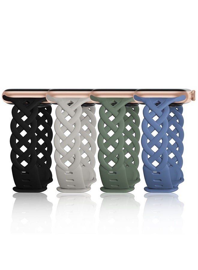 iWabcertoo Slim Silicone Bands Compatible with Apple Watch Band 40mm 38mm 41mm 42mm 44mm 45mm 49mm Women Breathable Braided Lace Thin Soft Sport Strap Replacement Wristbands for iWatch SE Series 8 7 6 5 4 3 2 1 - Image 1