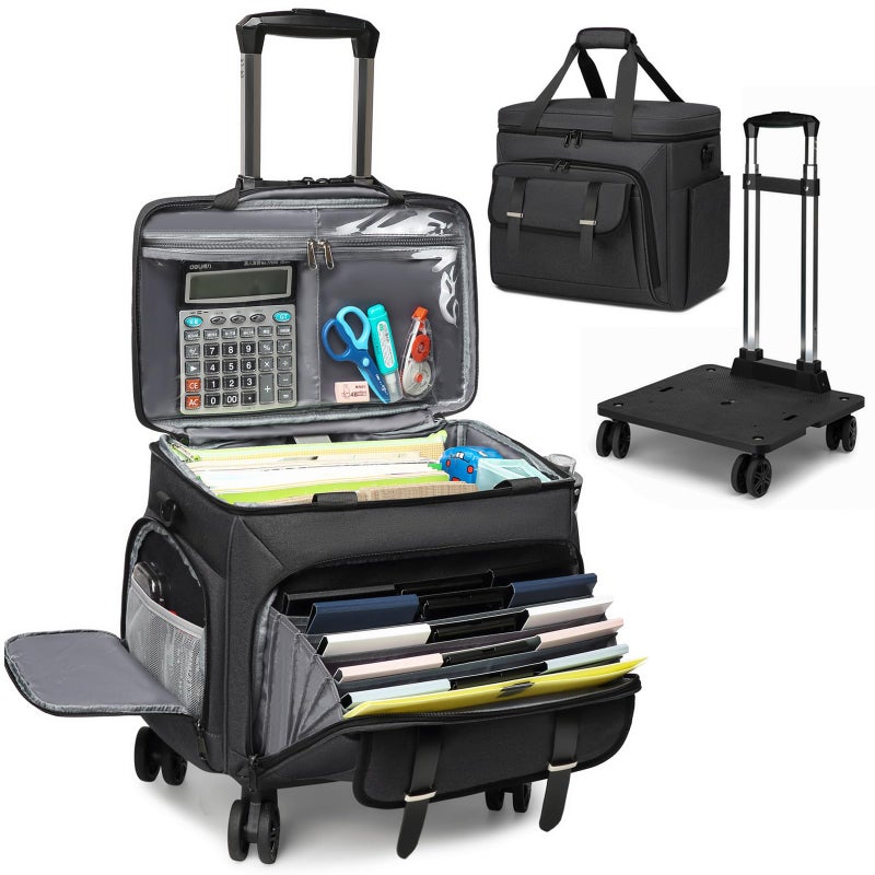RUCYEN Rolling Teacher Tote Bag for Women Men,Large Tote Bag With Detachable Wheels Trolley,15.6 Inch Laptop Wheeled Teacher Bag for Work Office - Image 1