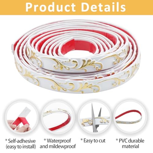 Supvox® 9.8ft Golden Metal Trim Strip, 3D Embossing Tape for Wall Ceiling Floor Cabinet Tile Edge Moulding, Peel and Stick Self-Adhesive Design - Image 3