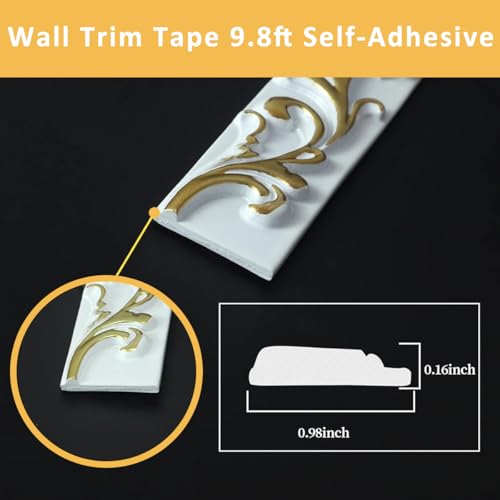 Supvox® 9.8ft Golden Metal Trim Strip, 3D Embossing Tape for Wall Ceiling Floor Cabinet Tile Edge Moulding, Peel and Stick Self-Adhesive Design - Image 2
