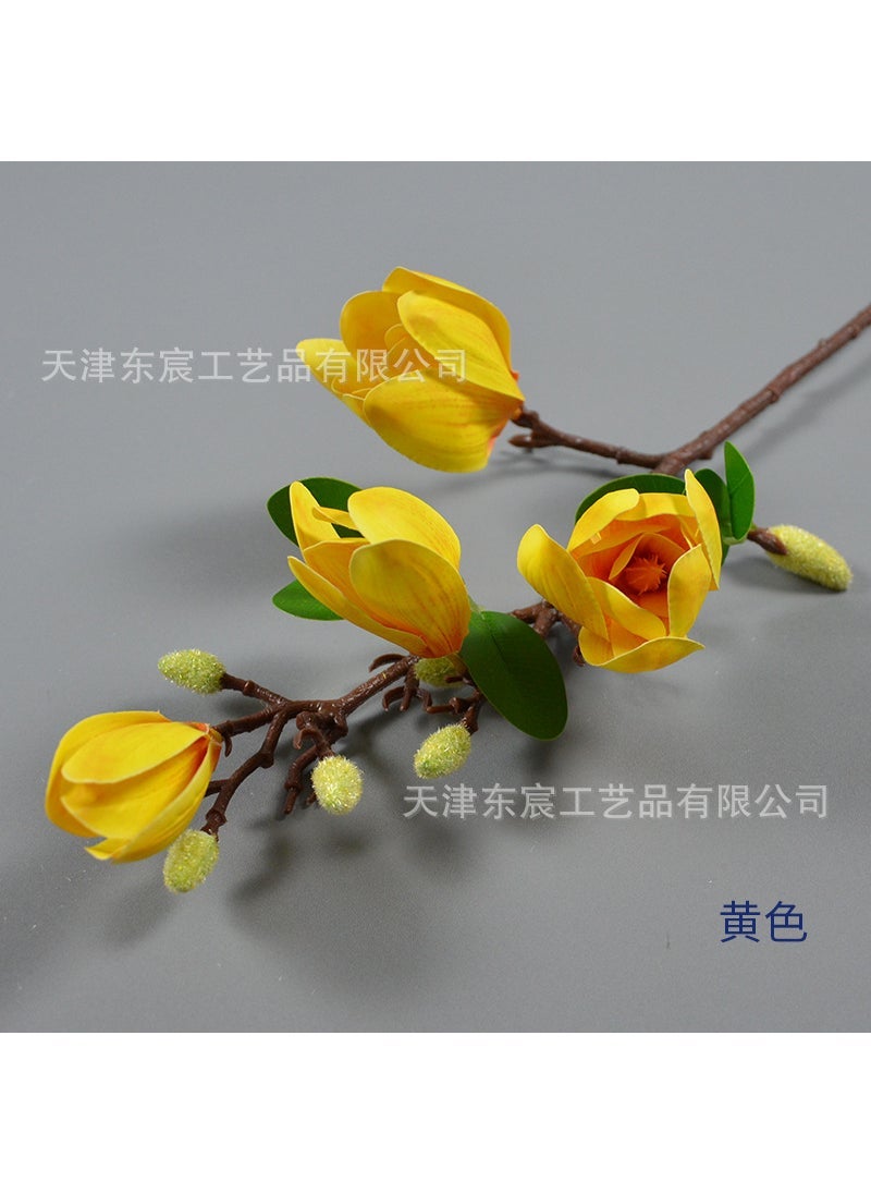 Generic Factory wholesale 4 magnolia single branch wedding auditorium decoration simulation flower feel glue magnolia home ornaments Yellow 