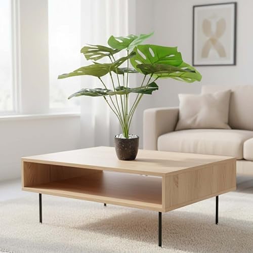 Go Hooked Artificial Indoor Plant with Complimentary Pot and Pebbles | 12 Patterned Leaves, Monstera Green Plants | Decorative Potted Plant for Home Decor, Living Room & Office Desk (Design 5) - Image 1