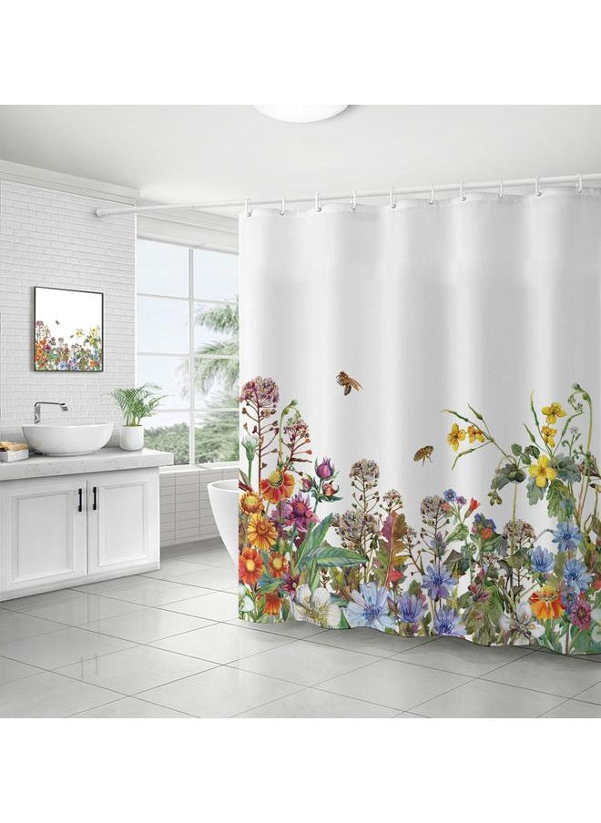 Bluejw Polyester Shower Curtain  Explosions Flowers And Plants Watercolor Bathroom Four-piece Dry And Wet Separation Isolation Waterproof Bath  - Image 1