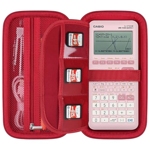 Elonbo Carrying Case for Casio fx-CG50 PRIZM/fx-9750GIII Color Graphing Calculator/ 991ES Plus/ 991CW/ 115ES Plus/ 300ES/ 300MS Standard Advanced Scientific Calculator, Mesh Pocket Fits Cable, Red - Image 1