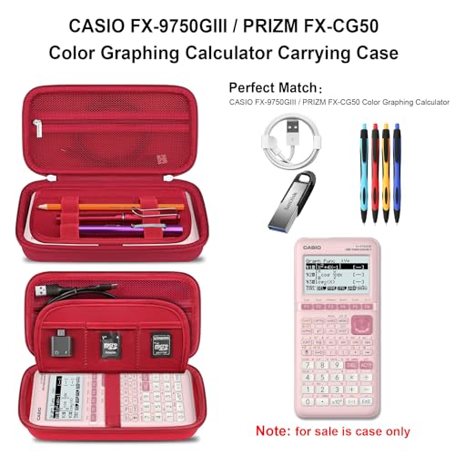 Elonbo Carrying Case for Casio fx-CG50 PRIZM/fx-9750GIII Color Graphing Calculator/ 991ES Plus/ 991CW/ 115ES Plus/ 300ES/ 300MS Standard Advanced Scientific Calculator, Mesh Pocket Fits Cable, Red - Image 2