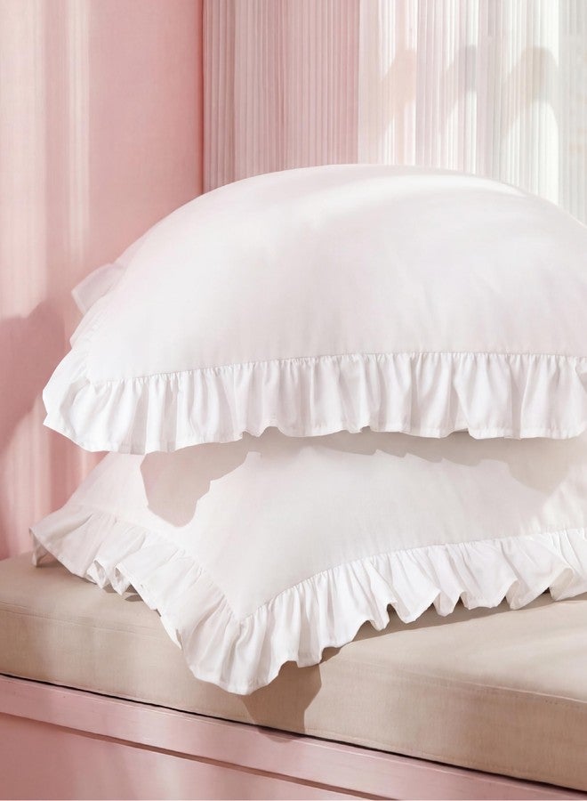 Bedsure White Ruffle Pillow Cases, Pillow Shams Standard Size Set of 2, Double Brushed Microfiber, Distressed Vintage Ruffled Pillow Covers with Envelope Closure, Wrinkle, Fade Resistant, 20" x 26" - Image 1