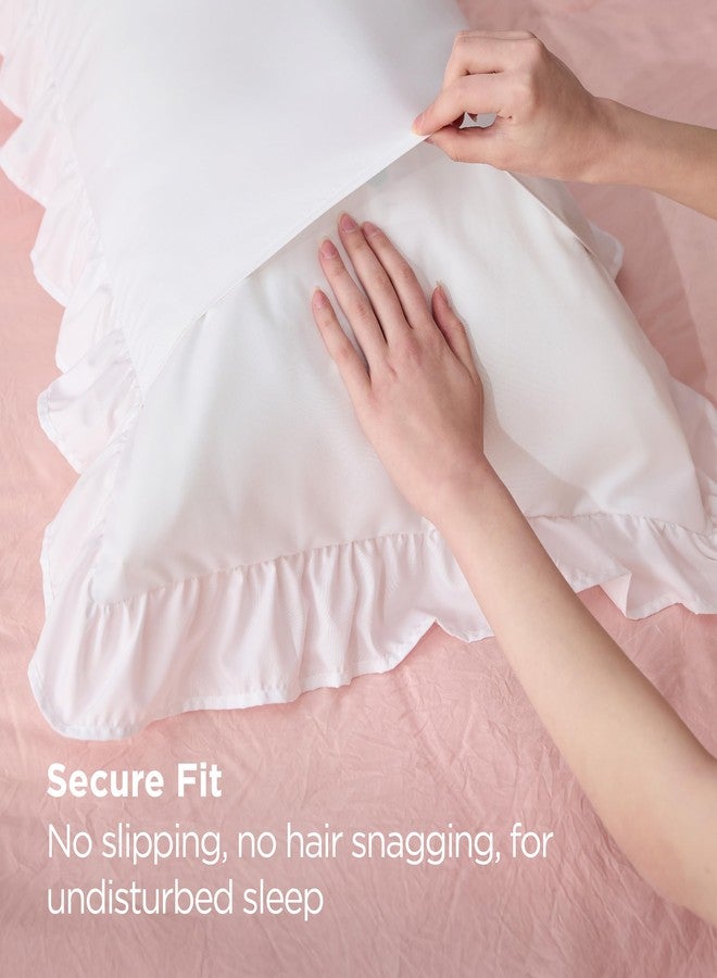 Bedsure White Ruffle Pillow Cases, Pillow Shams Standard Size Set of 2, Double Brushed Microfiber, Distressed Vintage Ruffled Pillow Covers with Envelope Closure, Wrinkle, Fade Resistant, 20" x 26" - Image 4