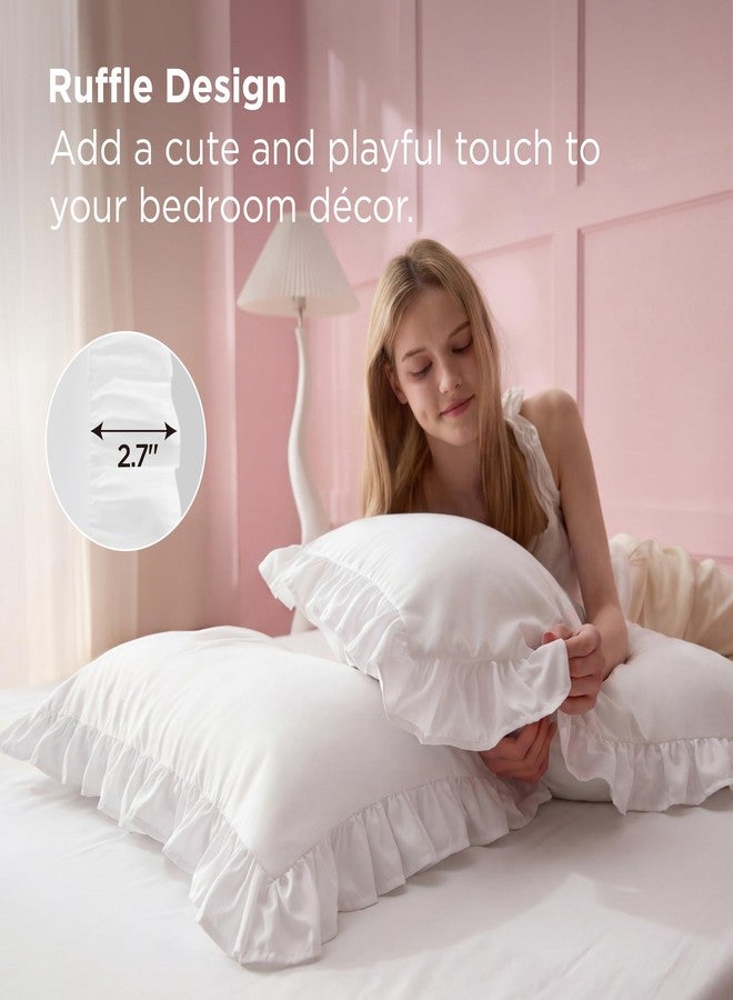 Bedsure White Ruffle Pillow Cases, Pillow Shams Standard Size Set of 2, Double Brushed Microfiber, Distressed Vintage Ruffled Pillow Covers with Envelope Closure, Wrinkle, Fade Resistant, 20" x 26" - Image 3