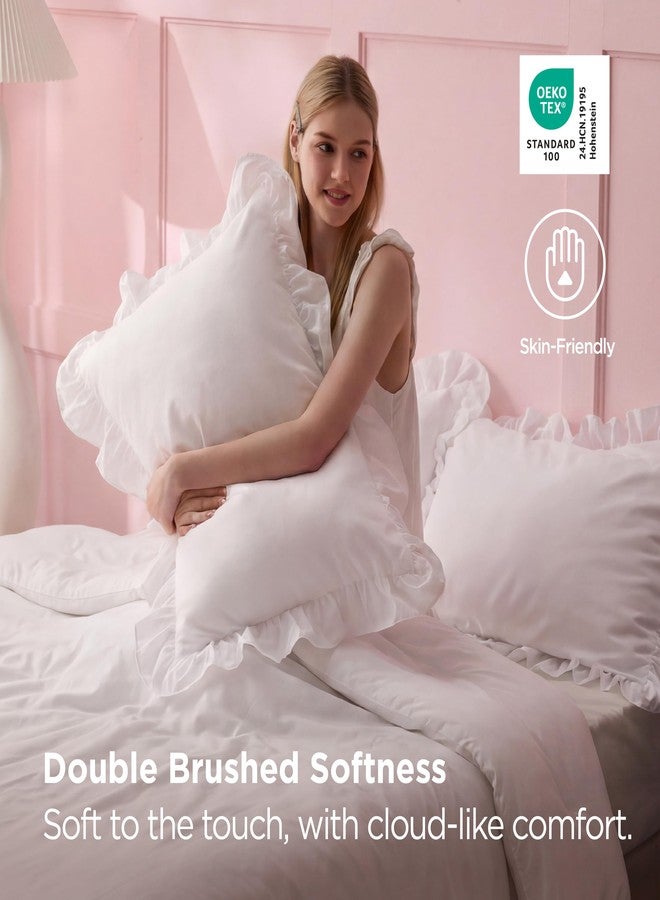 Bedsure White Ruffle Pillow Cases, Pillow Shams Standard Size Set of 2, Double Brushed Microfiber, Distressed Vintage Ruffled Pillow Covers with Envelope Closure, Wrinkle, Fade Resistant, 20" x 26" - Image 2