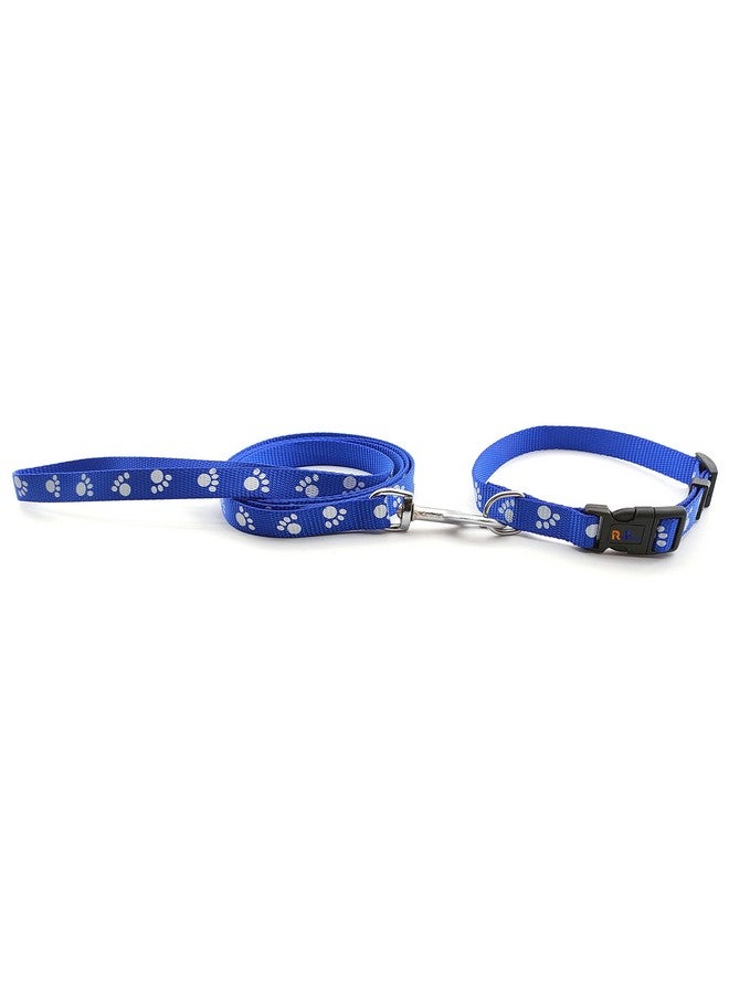 طوق ومقود من النايلون مطبوع عليه مخلب، مجموعة طوق ومقود من النايلون قابل للتعديل بألوان كاملة مثالية للجراء والكلاب والقطط (15 مم، لون أزرق) - Image 4