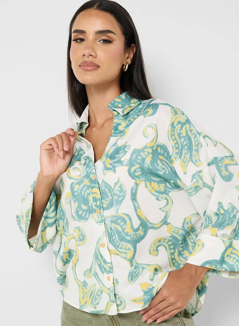 جينجر قميص فضفاض مطبوع بالزهور بأزرار - Image 3
