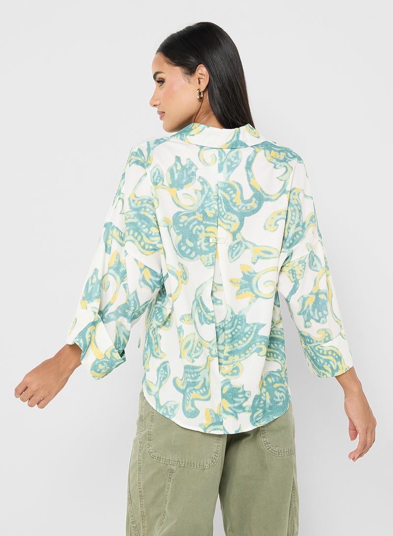 جينجر قميص فضفاض مطبوع بالزهور بأزرار - Image 2