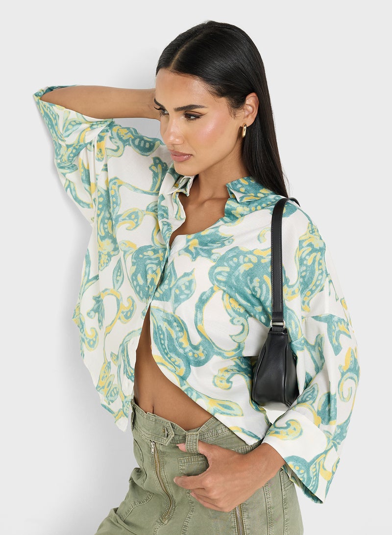 جينجر قميص فضفاض مطبوع بالزهور بأزرار - Image 1