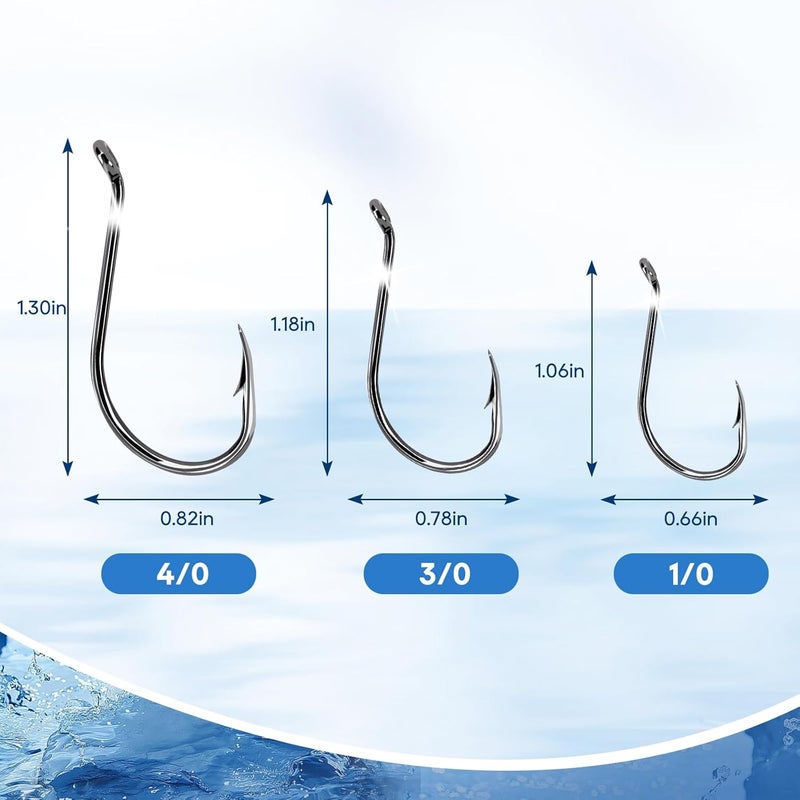 UCEC Circle Hooks Fishing Hooks 2X Strong Offset Circle Hooks Saltwater Black High Carbon Steel Octopus Catfish Fishing Hooks Fishing Gear Tackle 150pcs/ 240pcs - Size:#1 1/0 2/0 3/0 4/0 5/0 6/0 8/0 - Image 5