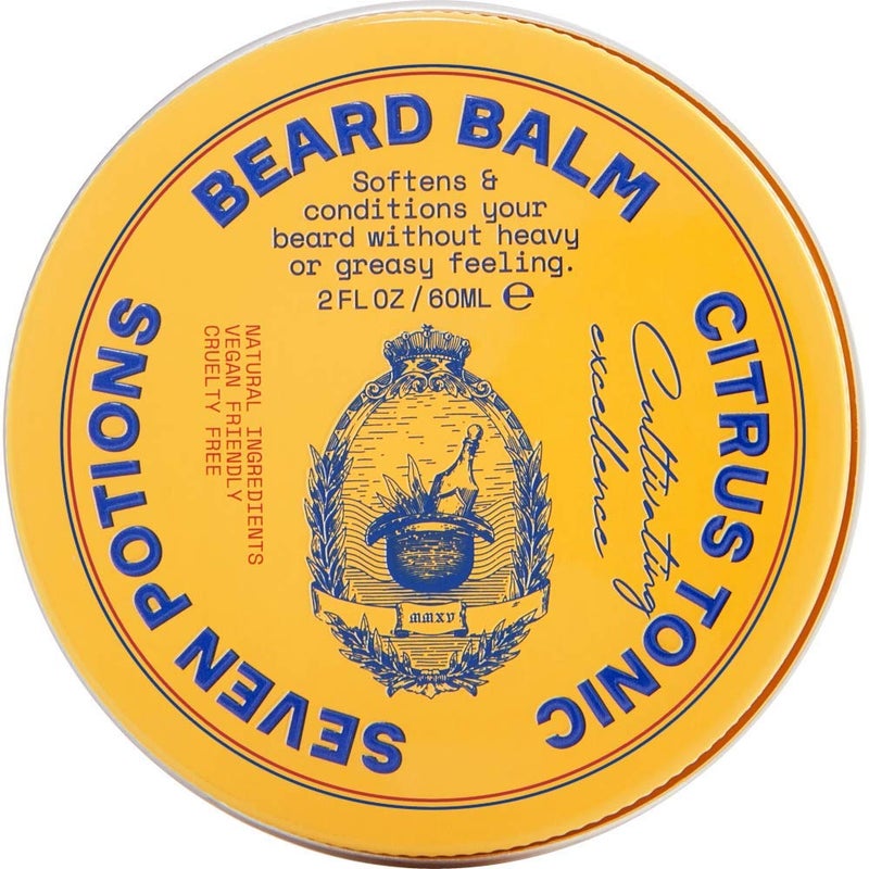 SEVEN POTIONS Beard Balm for Men  Conditioning Softener to Nourish Skin and Facial Hair Stop Beard Itch  AllNatural Vegan Cruelty Free  Citrus Tonic 2 FL OZ
