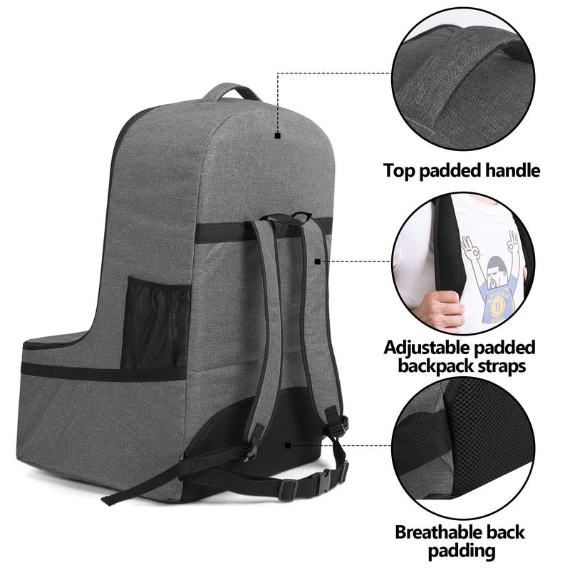 LUXJA Car Seat Travel Bag, Airplane Bag with Padded Backpack Straps and Adjustable Waist Straps for Travel (Fits Most Major Car Seat), Gray - Image 4