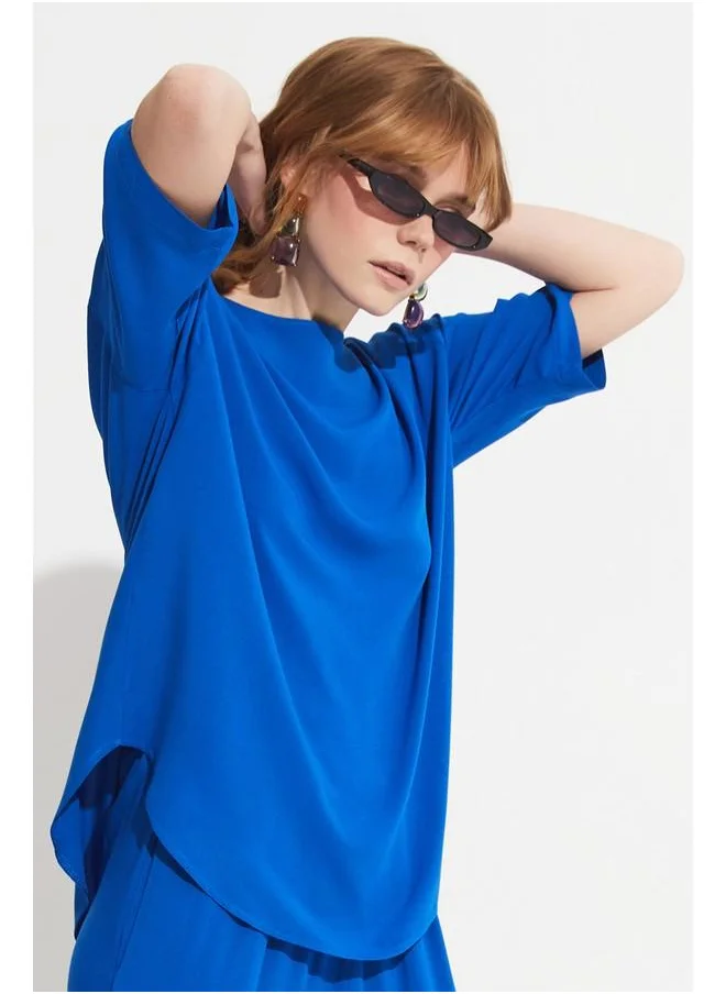 JUNE June Viscose Blouse & Trouser Set Saxe