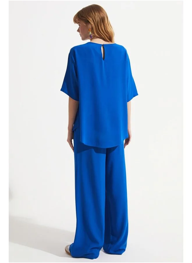 JUNE June Viscose Blouse & Trouser Set Saxe