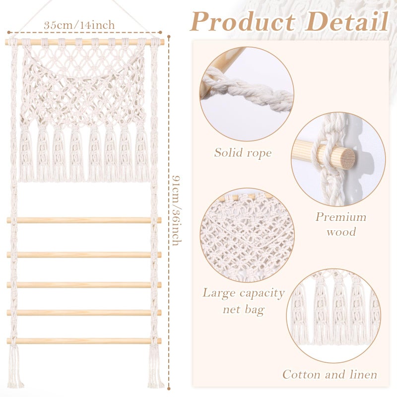 SNOWSTAR Macrame Hair Claw Clip Organizer,Large Capacity Mesh Bag Scrunchies Holder and Hair Ties Organizer for Women Girls,Hair Accessorie Hanging Storage Home Decor Wall,Door - Image 2