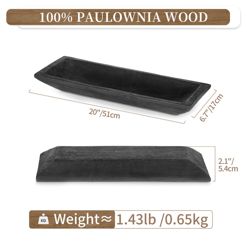 Hanobe Decorative Wood Dough Bowl: Large Long Wooden Bowl for Entry Way Table Home Decor - Coffee Table Decor for Living Room - Dining Table Centerpiece Decor, Black - Image 4
