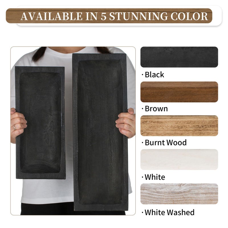 Hanobe Decorative Wood Dough Bowl: Large Long Wooden Bowl for Entry Way Table Home Decor - Coffee Table Decor for Living Room - Dining Table Centerpiece Decor, Black - Image 5