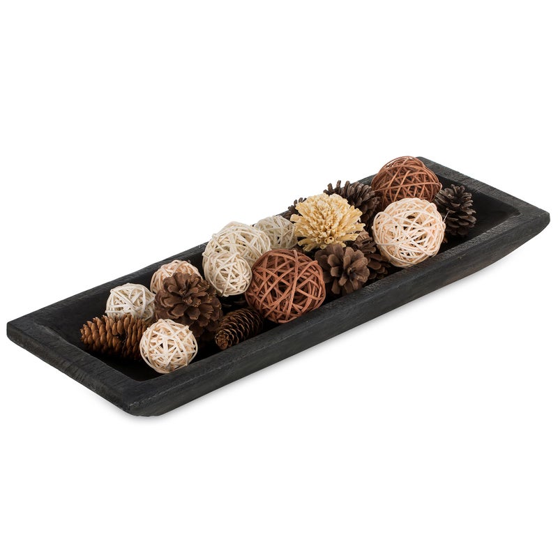 Hanobe Decorative Wood Dough Bowl: Large Long Wooden Bowl for Entry Way Table Home Decor - Coffee Table Decor for Living Room - Dining Table Centerpiece Decor, Black - Image 1