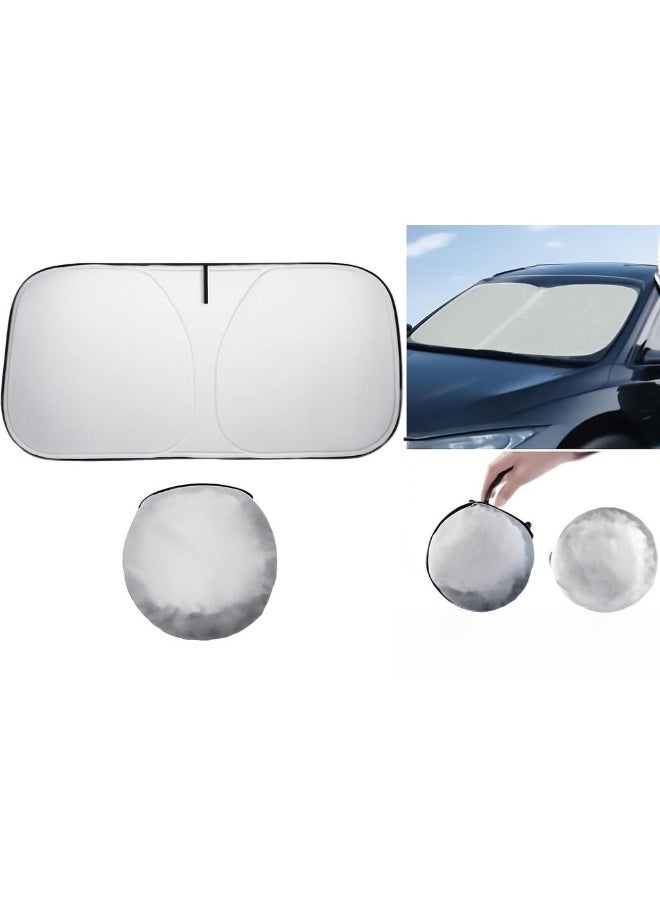 Foldable Car Windshield Sunshade Silver 145x80 Cm With Storage Pouch Front Windshield Reflective Sunshad Car Front Window Blocks UV Rays And Sun Heat Protection Keeps Veh - Image 5