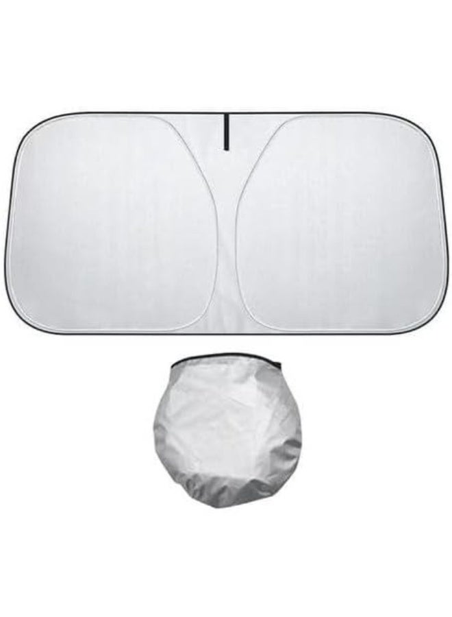 Foldable Car Windshield Sunshade Silver 145x80 Cm With Storage Pouch Front Windshield Reflective Sunshad Car Front Window Blocks UV Rays And Sun Heat Protection Keeps Veh - Image 1