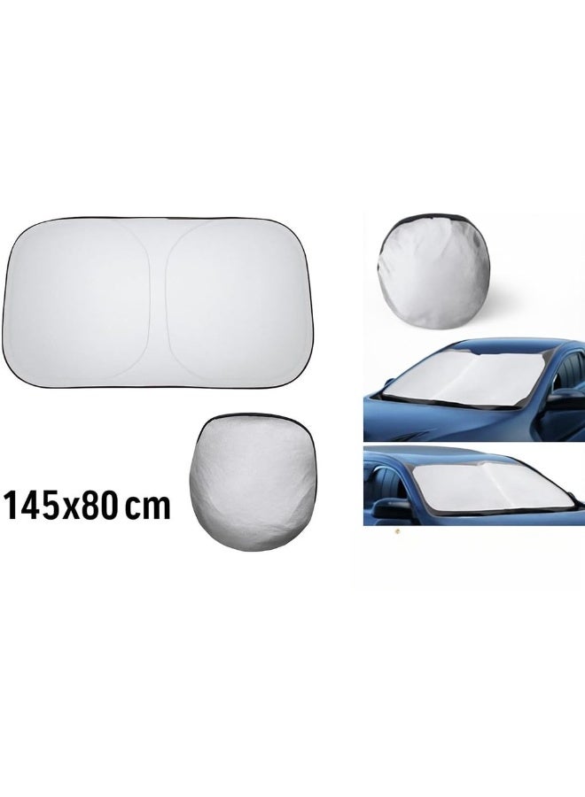 Foldable Car Windshield Sunshade Silver 145x80 Cm With Storage Pouch Front Windshield Reflective Sunshad Car Front Window Blocks UV Rays And Sun Heat Protection Keeps Veh - Image 2