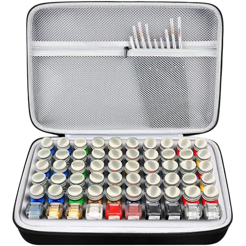 ALKOO Model Paint Storage Case for Testors Paint Set, Paints Organizer Carrying Bag Holds 60 Bottles with 9 Fine Detail Miniatures Brushes, Enamel Container, Drawing Ink Holder-Box Only (Grey) - Image 1