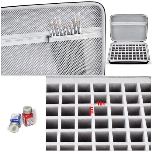 ALKOO Model Paint Storage Case for Testors Paint Set, Paints Organizer Carrying Bag Holds 60 Bottles with 9 Fine Detail Miniatures Brushes, Enamel Container, Drawing Ink Holder-Box Only (Grey) - Image 3