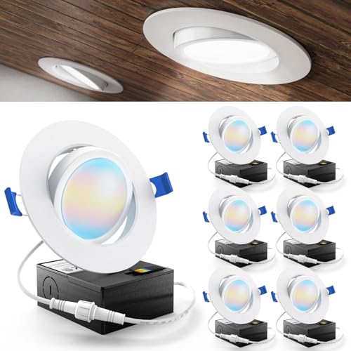 Sunco Lighting 6 Pack Recessed LED Lights Canless 4 Inch Eyeball Gimbal 12W, Selectable 2700K/3000K/3500K/4000K/5000K, Angled Directional Light with Jbox, Ultra Slim Dimmable, ETL. - Image 1