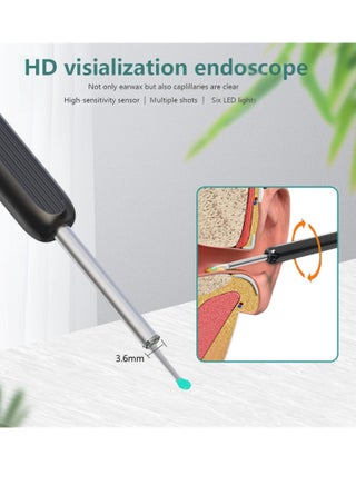 Ear Wax Removal, Wi-Fi Visible Wax Elimination Spoon with 4 Soft Silicone Ear Scoops, Wireless Ear Endoscope 1296P HD with LED Light for iPhone, iPad, Android Phones (Black) - view 2
