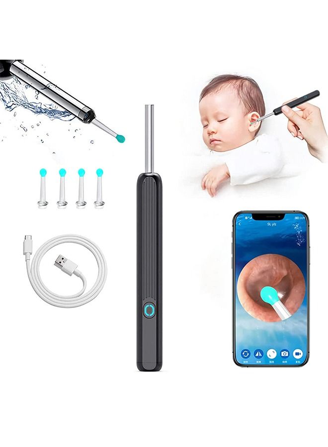 Arabest Ear Wax Removal, Wi-Fi Visible Wax Elimination Spoon with 4 Soft Silicone Ear Scoops, Wireless Ear Endoscope 1296P HD with LED Light for iPhone, iPad, Android Phones (Black)  - Image 1